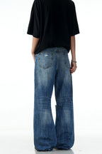Blue Ripped Wide Jeans