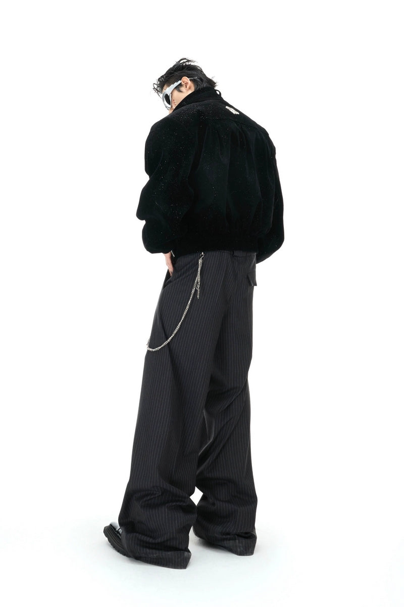 Striped Metal Accent Straight-Leg Trousers
