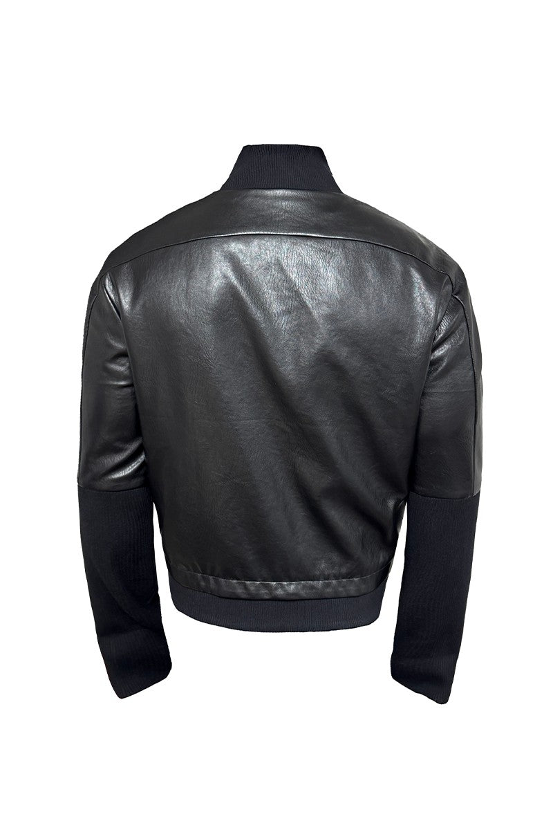 Ribbed Cuff Textured Leather Jacket