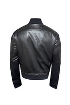 Ribbed Cuff Textured Leather Jacket