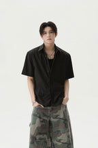 Textured Pleated Short Sleeve Shirt