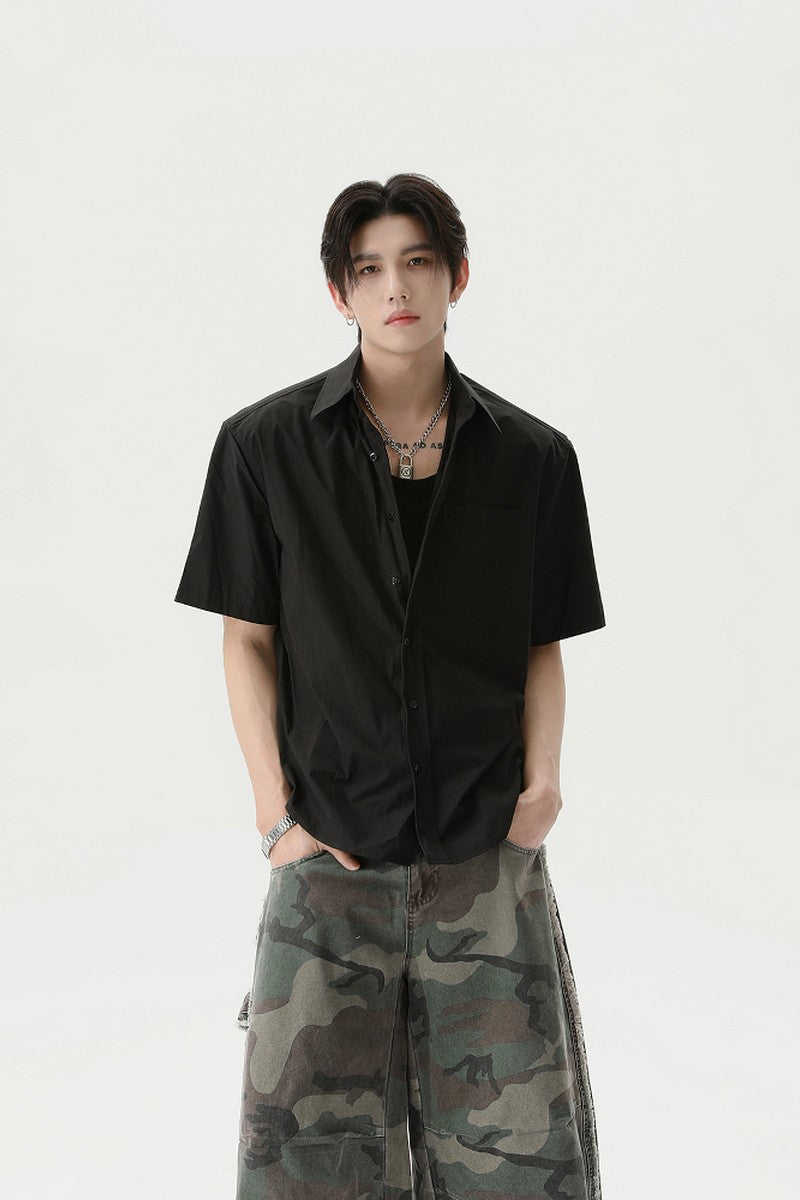 Textured Pleated Short Sleeve Shirt