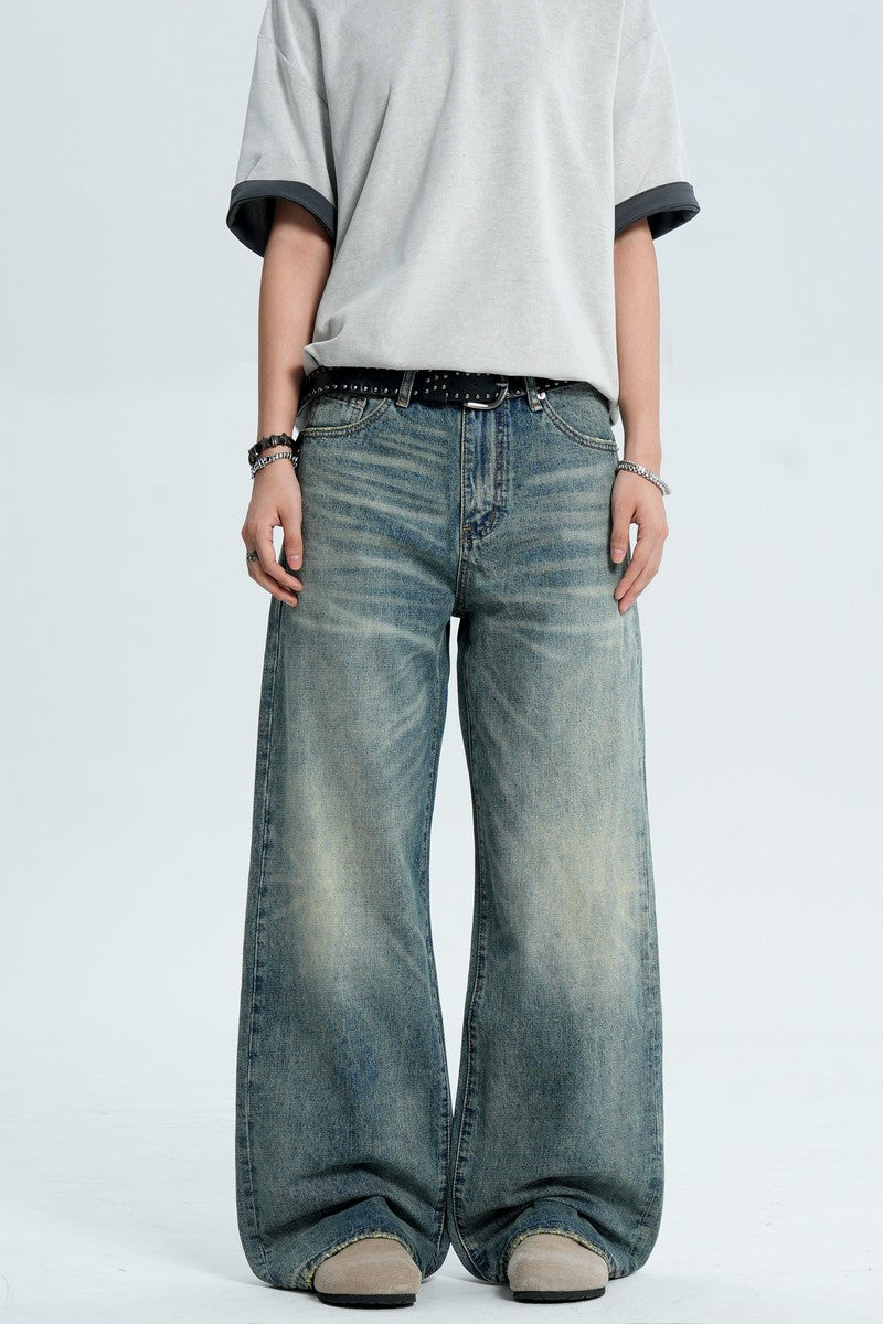 Whiskered Washed Loose Jeans