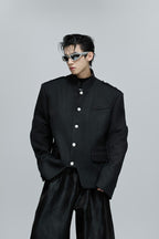 Deconstructed Mandarin Collar Blazer