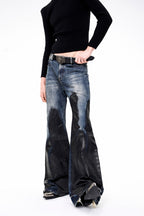 Waxed Flare Washed Jeans