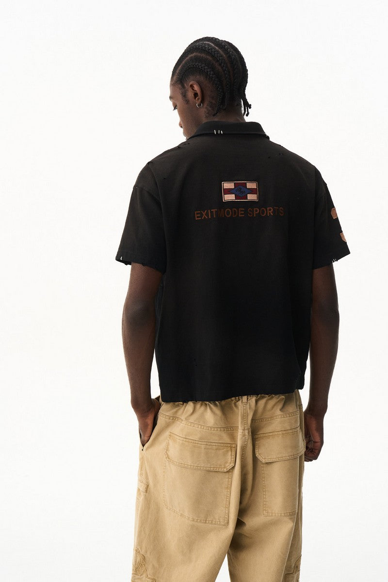 Washed Knit Embroidered Polo Tee