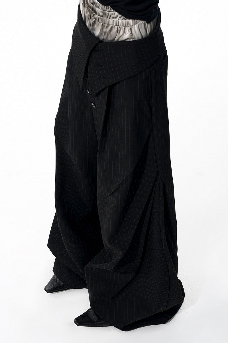 Foldable Waist Pinstripe Wide Pants
