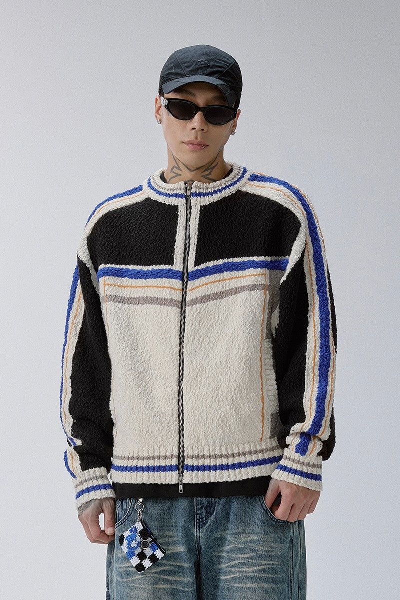 Colorblock Knit Zip Cardigan