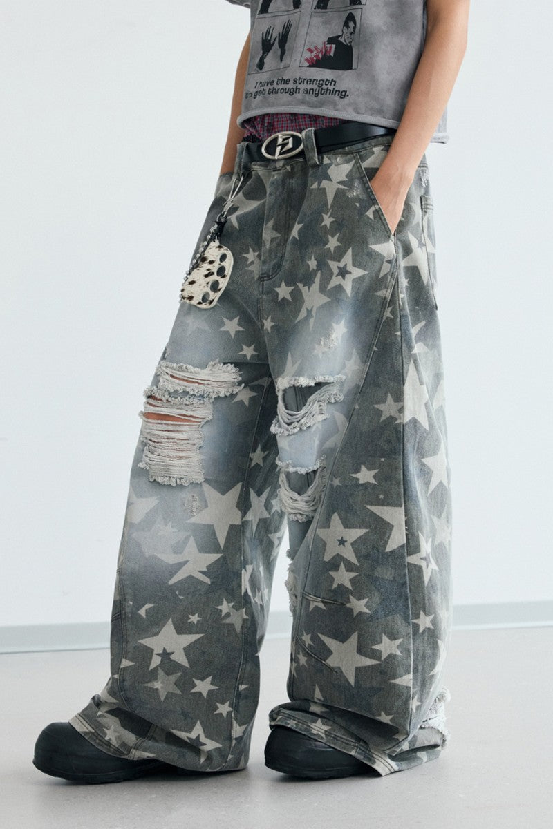 Star Distressed Wide Jeans