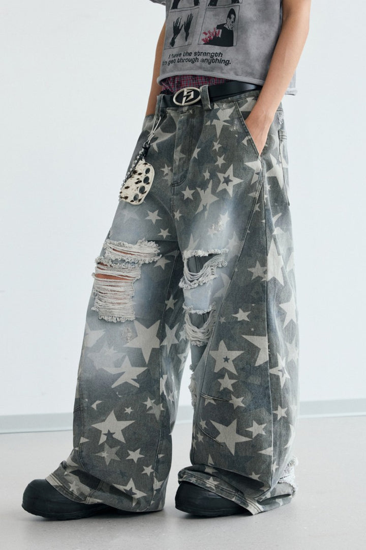 Star Distressed Wide Jeans