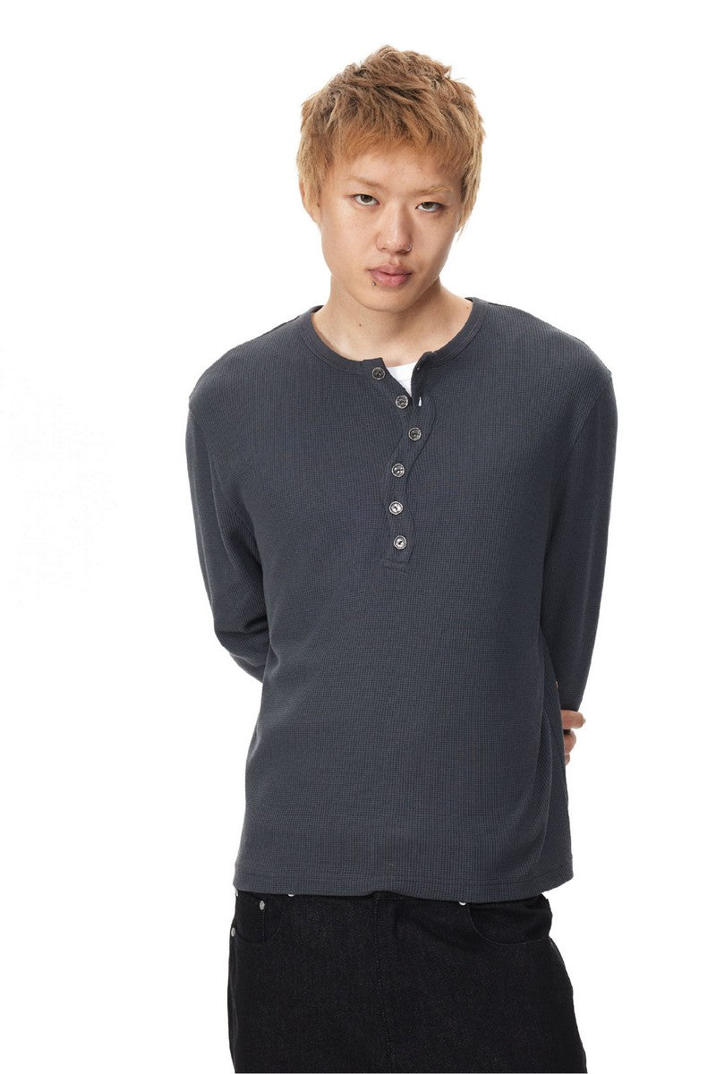 Twist Neck Waffle Henley Tee