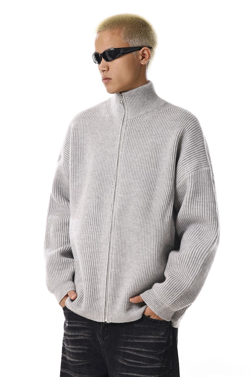 Grey Zip Knit Cardigan