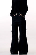 Black Wrinkled Flare Dress Trousers