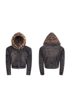 Leopard Faux Fur Denim Hoodie Jacket