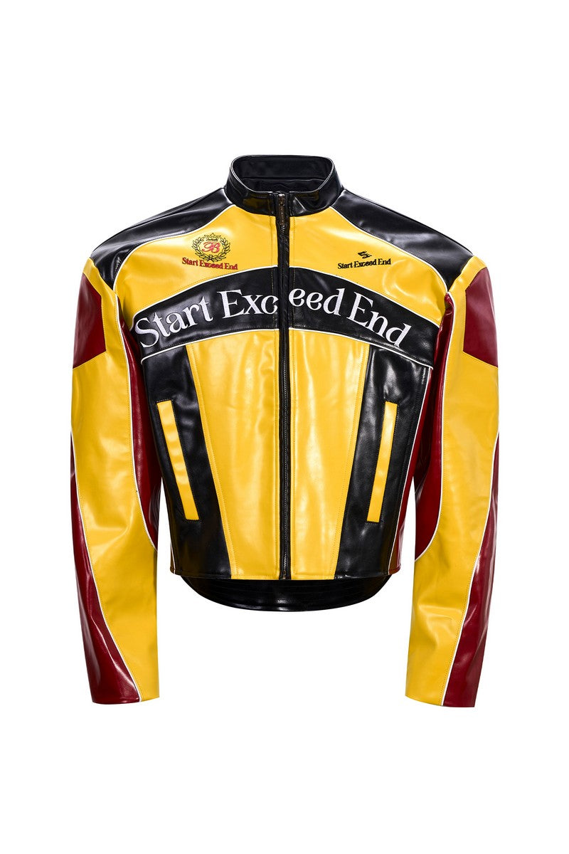 Yellow Colorblock Biker Jacket