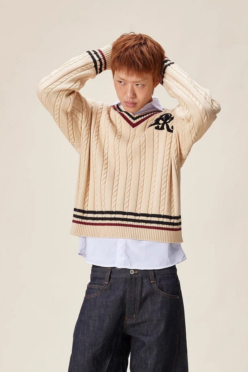 Script Logo Varsity V-Neck Sweater