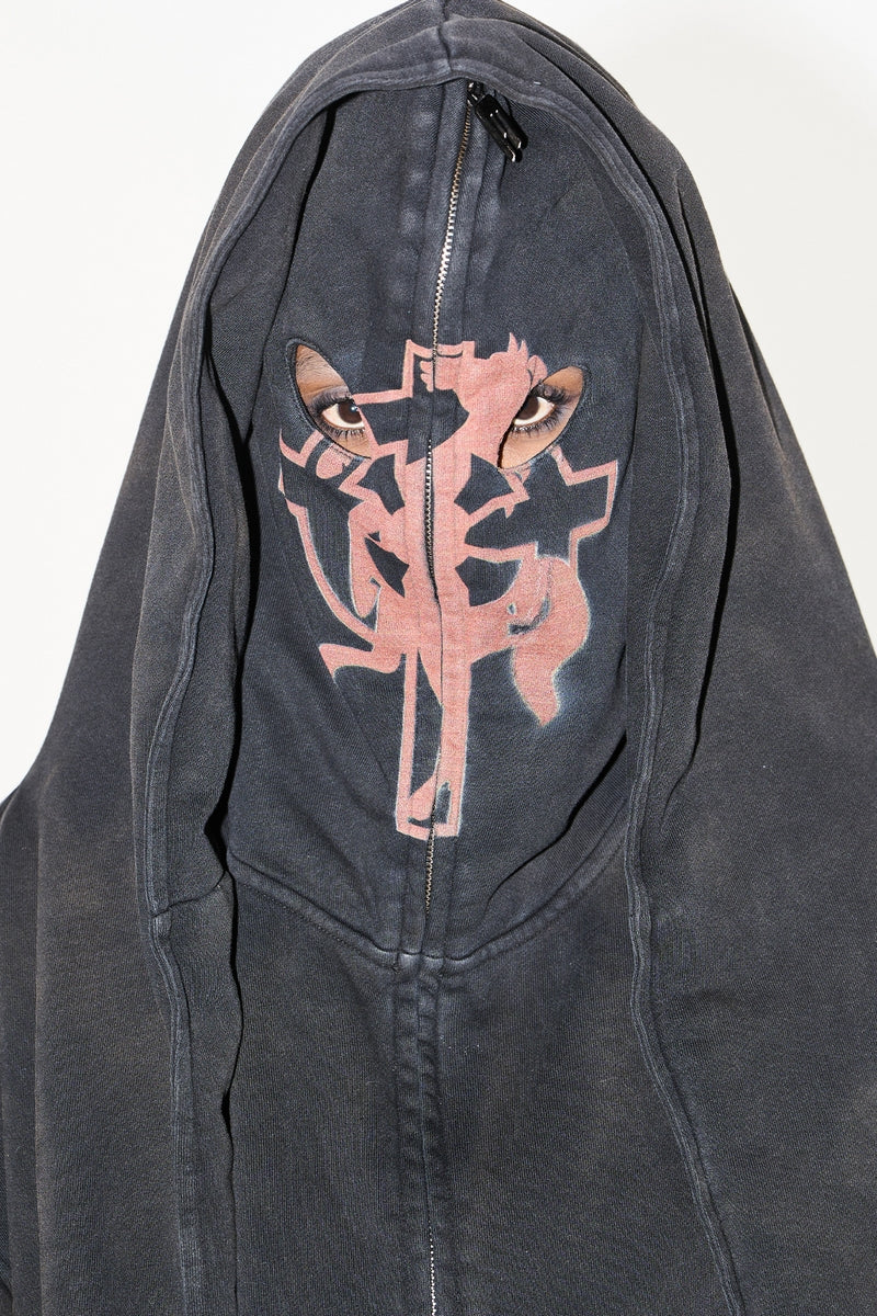 Cross Motif Mask Washed Hoodie