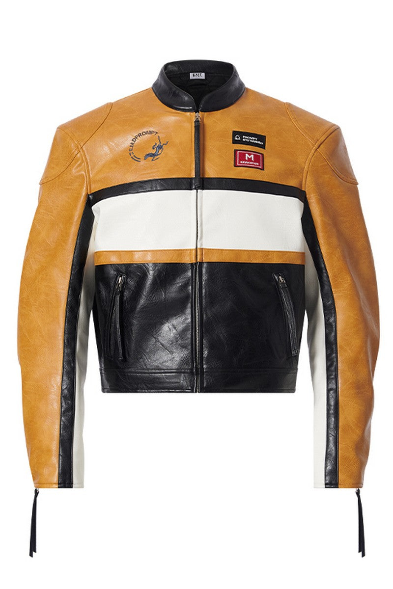 Colorblock Faux leather Biker Jacket
