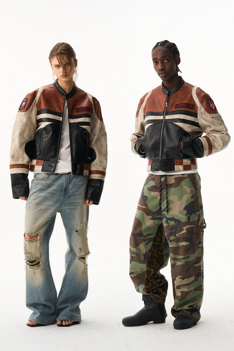 Distressed Patchwork Leather Jacket