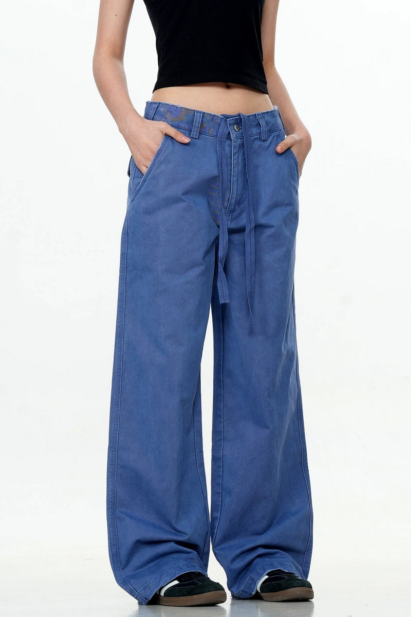 French Blue Drawstring Cargo Pants