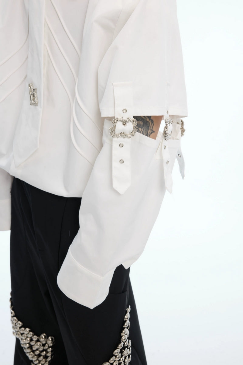 Strap Cutout Layered Button-Up Shirt
