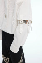 Strap Cutout Layered Button-Up Shirt