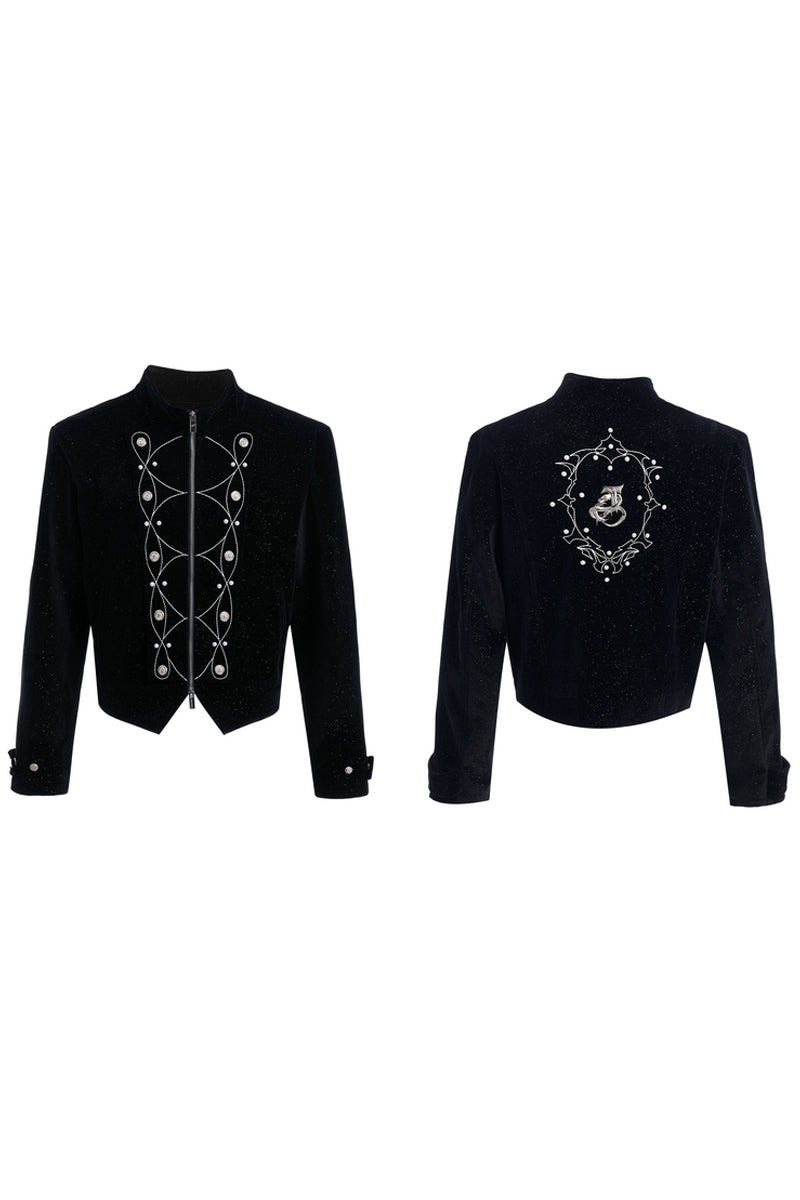Metal Button Sparkle Stand Collar Jacket