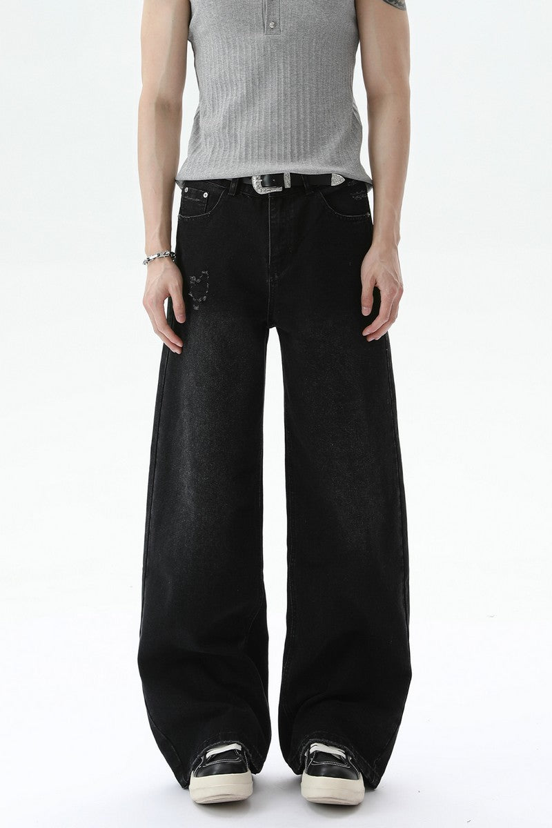Washed Distressed Straight Leg Jeans