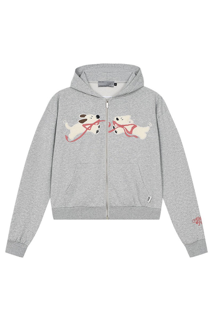 Plush Dog Embroidery Hoodie