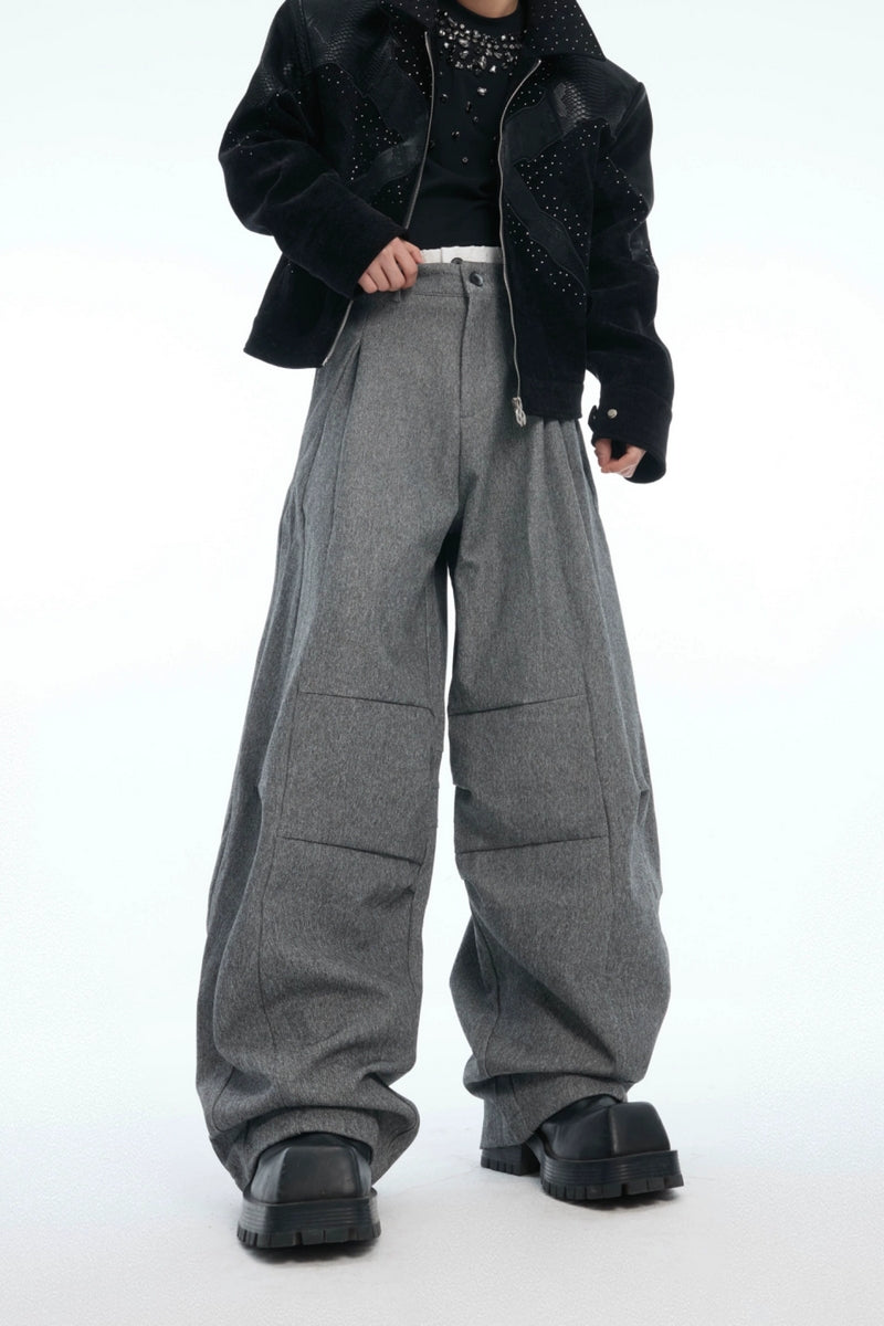 Double-Waist Layered Wide-Leg Trousers