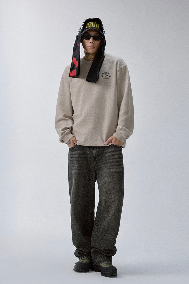 Skeleton Waffle Knit Sweatshirt