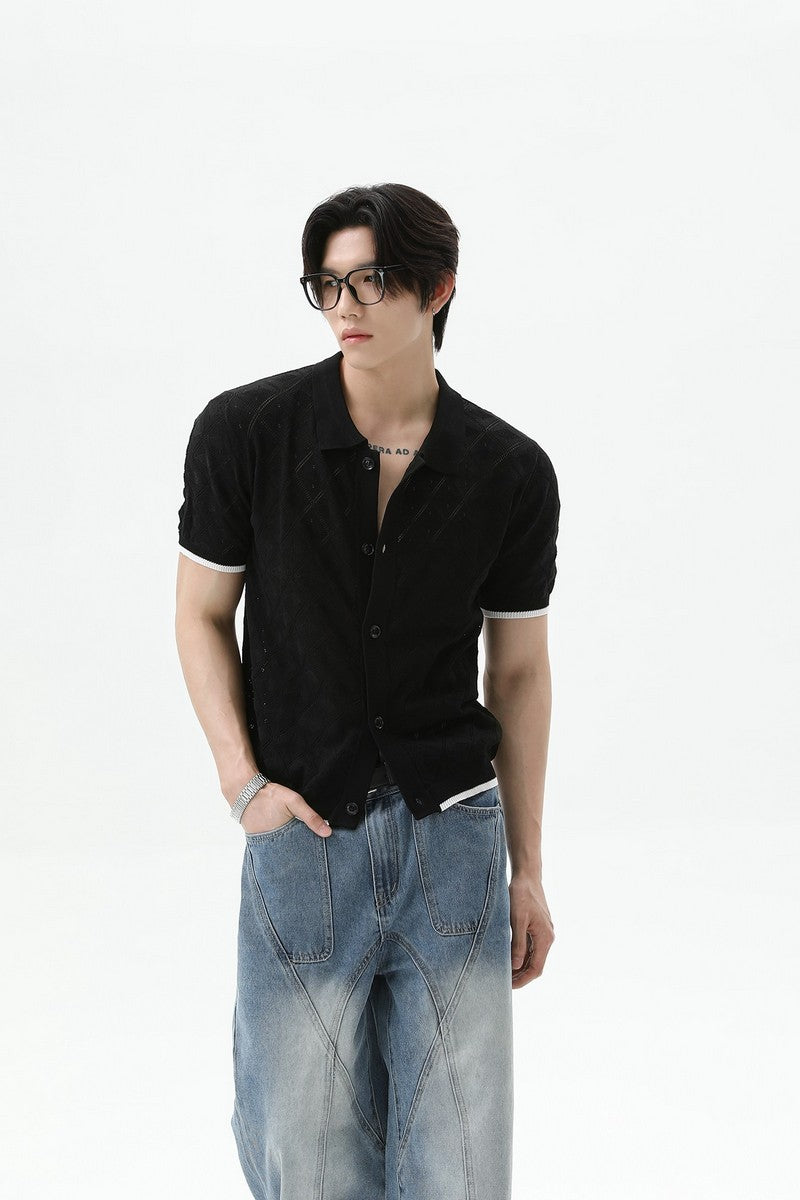 Diamond Knit Fitted Short Sleeve Cardigan