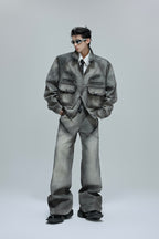 Vintage Cement Grey Zipper Jeans