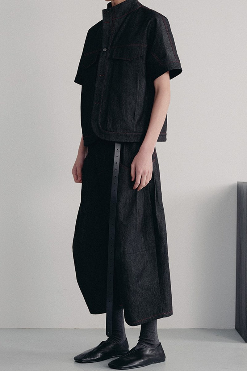Pleated Raw Denim Jorts