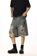 Washed Distressed Denim Shorts