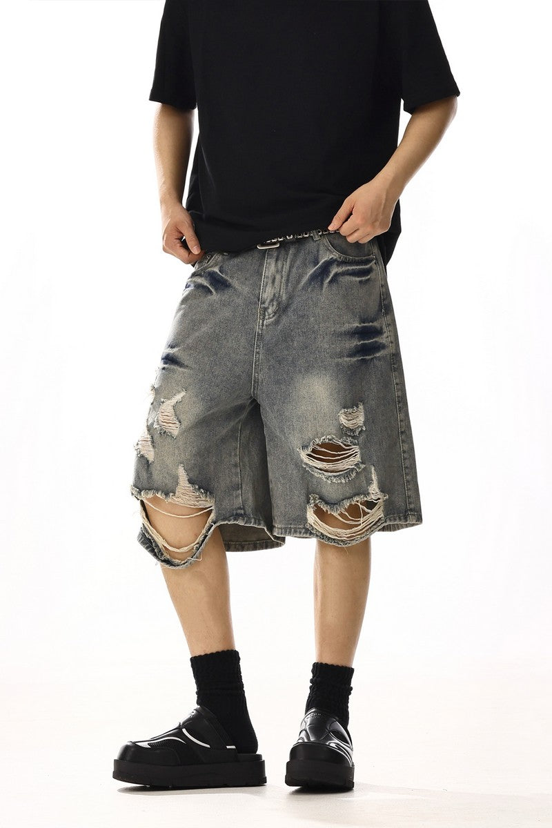 Washed Distressed Denim Shorts
