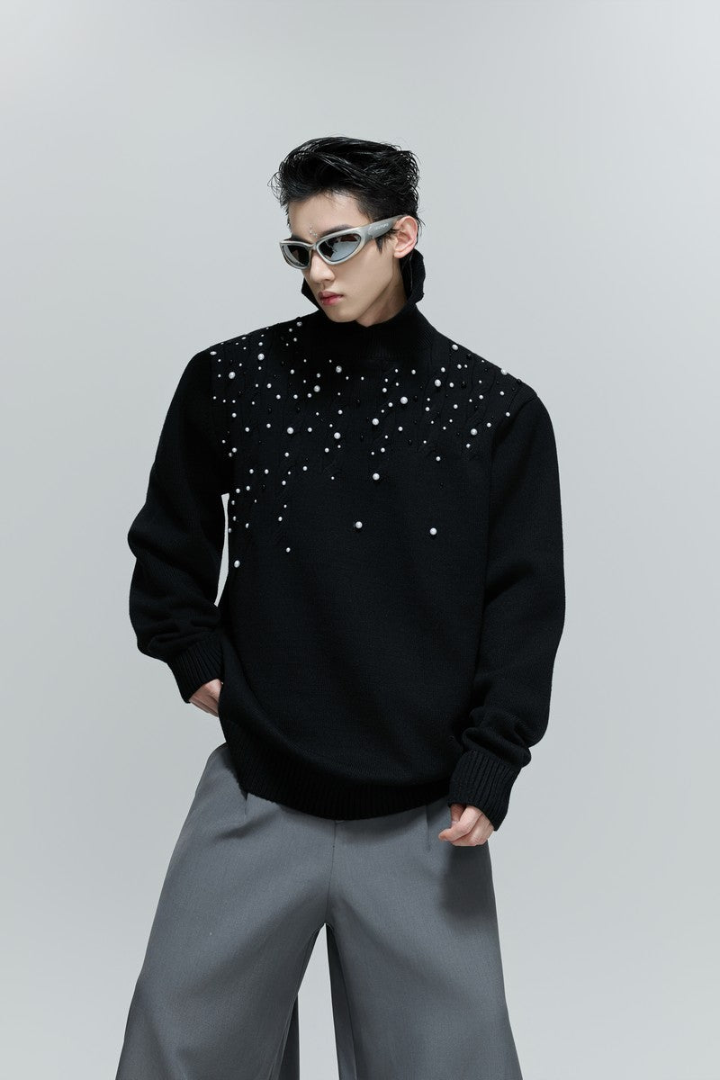 Pearl Embellished Cable Knit Sweater