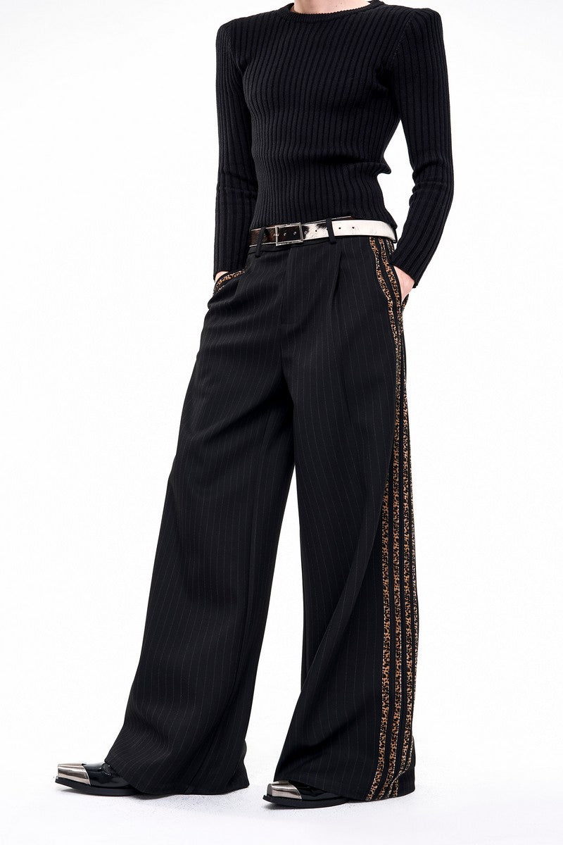 Striped Wide Leg Suit Trousers