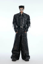 Deconstructed Cropped Leather Biker Jacket
