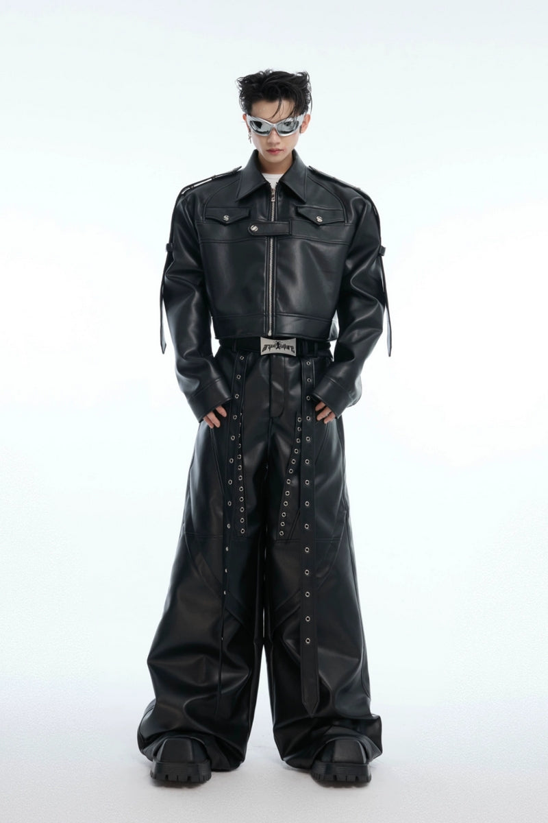 Deconstructed Cropped Leather Biker Jacket