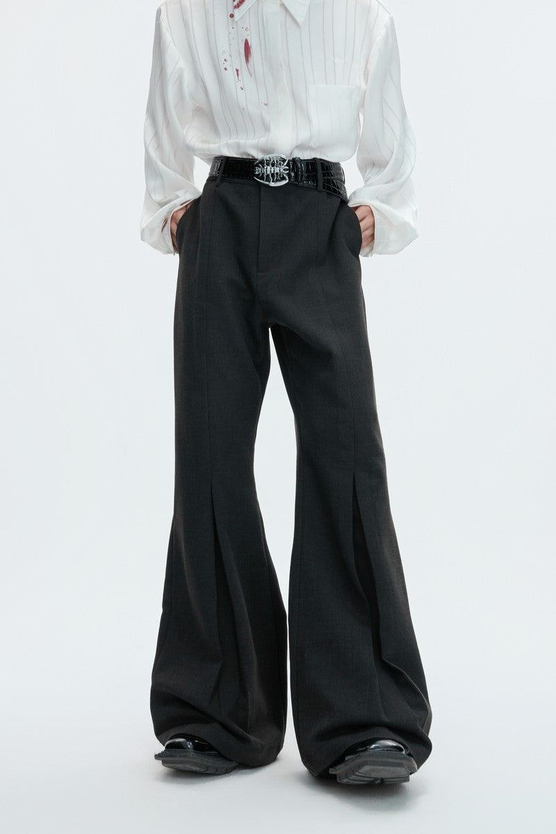Wool Pleated Flare Trousers