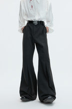 Wool Pleated Flare Trousers