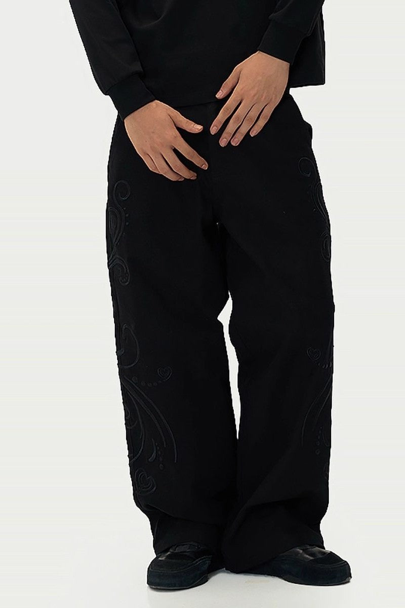 Heart Embroidery Wide Leg Pants