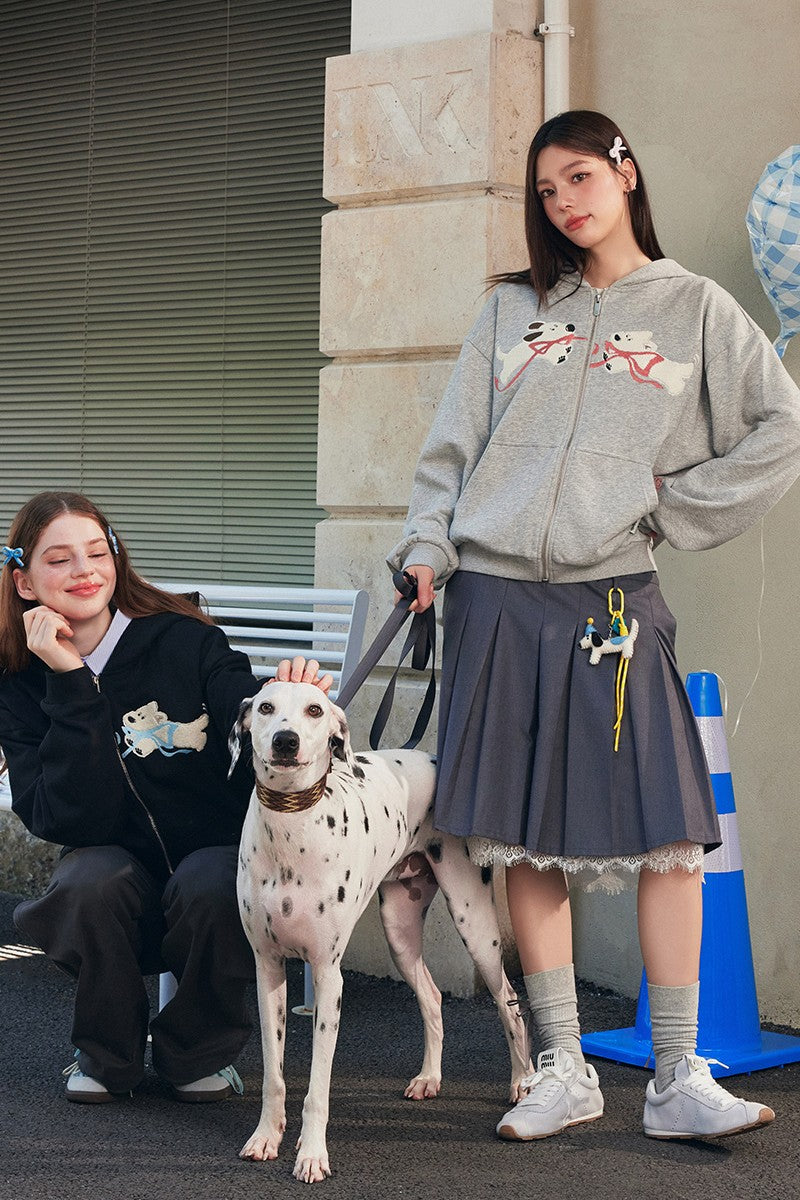 Plush Dog Embroidery Hoodie