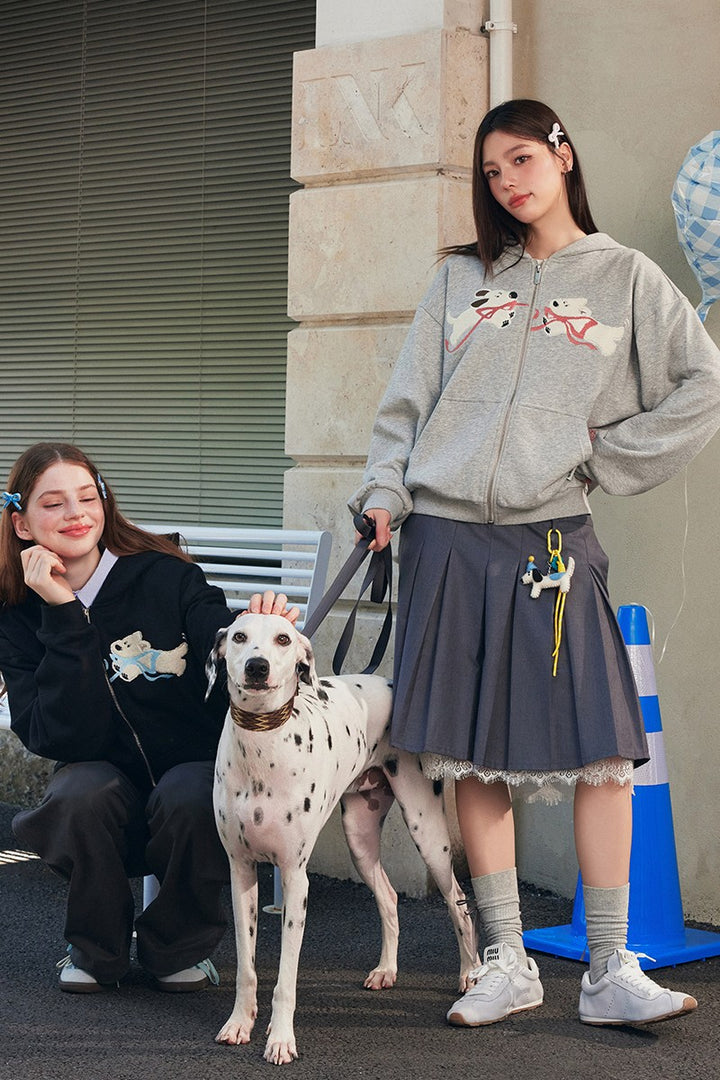 Plush Dog Embroidery Hoodie