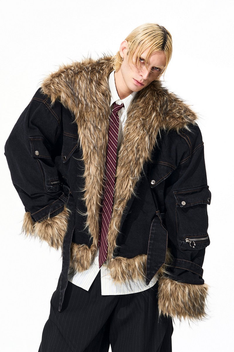 Padded Faux Fur Denim Jacket