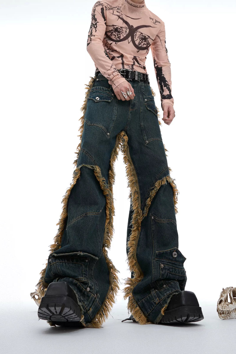 Frayed Studded Denim Jeans