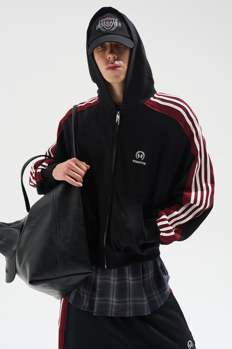 Frayed Stripe Hoodie Track Jacket