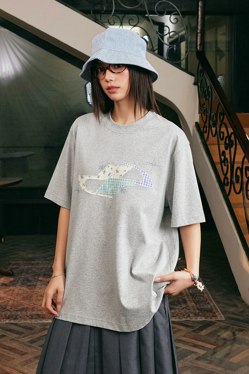 『Copping Zone』Floral Patchwork Embroidered Loose Tee Patchwork Floral Embroidery T-Shirt – Copping Zone