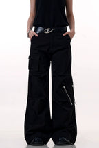 High-Street Zipper Black Cargo Pants